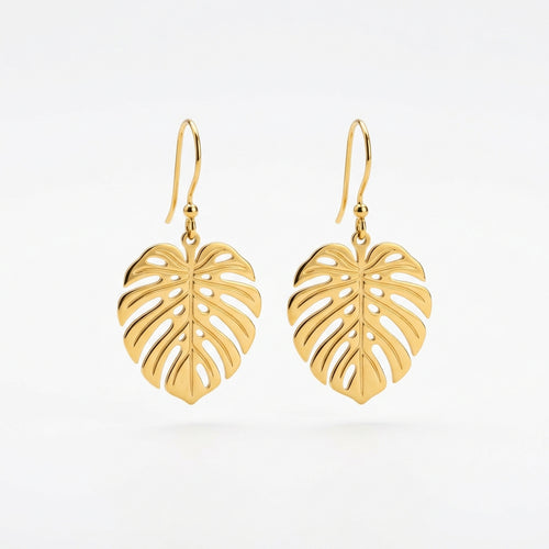Boucles d'Oreilles Pendantes Feuilles Tropicales Dorées - Le petit truc d’Orely