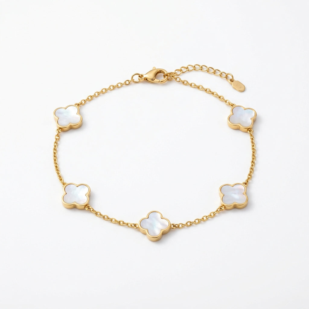 Bracelet Chaîne & Trèfles Nacrés Doré - Le petit truc d’Orely