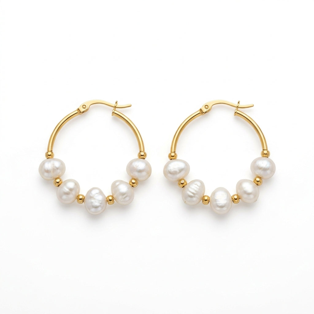 Boucles d'Oreilles Créoles & Perles d'Eau Douce - Le petit truc d’Orely