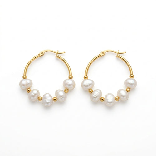 Boucles d'Oreilles Créoles & Perles d'Eau Douce - Le petit truc d’Orely